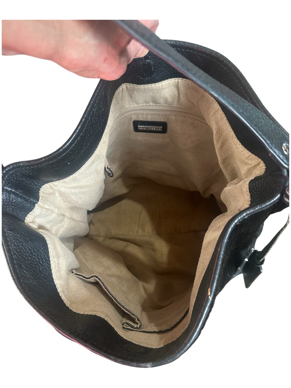 Aqua Madonna Calf Hair Stud Detail Black Leather Hobo Bag Purse - Picture 9 of 10